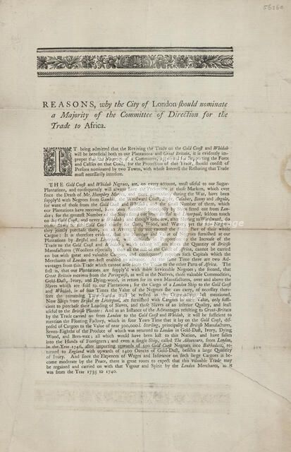 Reasons, why the City of London should nominate a majority of the committee of direction..., 1746. Creator: Unknown.
