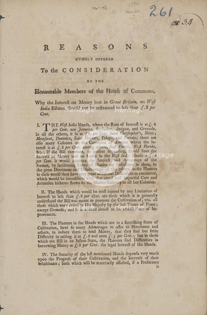 Reasons humbly offered to the consideration of the honourable members of the House..., 1774. Creator: Unknown.