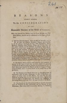 Reasons humbly offered to the consideration of the honourable members of the House..., 1774. Creator: Unknown
