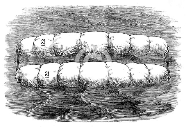 Rear-Admiral Ryder's floating hammocks for saving life at sea, 1871. Creator: Unknown.