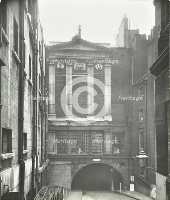 Rear entrance to the Royal Society of Arts, Westminster, London, 1936. Artist: Unknown.