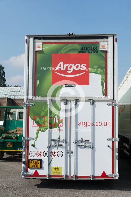 Rear of Argos lorry showing safety pictograms 2016. Creator: Unknown.