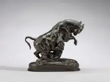 Rearing Bull with Tiger, model 1841/1844, cast by 1873. Creator: Antoine-Louis Barye