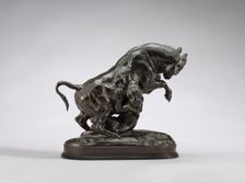Rearing Bull with Tiger, model 1841/1844, cast by 1873. Creator: Antoine-Louis Barye