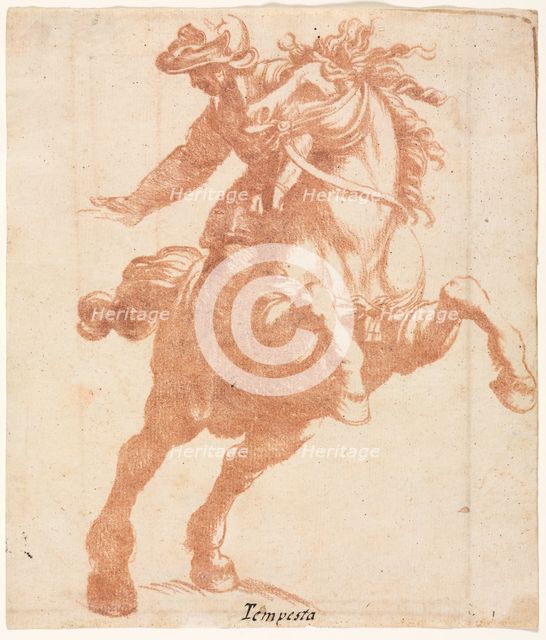 Rearing Horse and Rider, c. 1600. Creator: Antonio Tempesta (Italian, 1555-1630), attributed to.