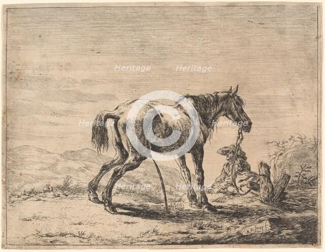 Rearing Horse near a Stable, 1651. Creator: Dirck Stoop.