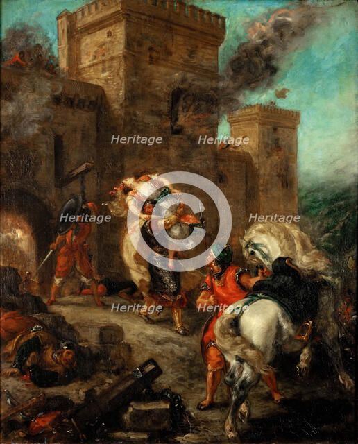 Rebecca Raped by a Knight Templar During the Sack of the Castle Frondeboeuf. Artist: Delacroix, Eugène (1798-1863)