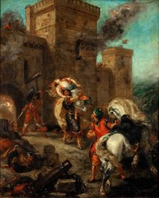 Rebecca Raped by a Knight Templar During the Sack of the Castle Frondeboeuf. Artist: Delacroix, Eugène (1798-1863)
