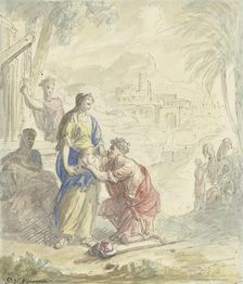 Rebekah and Eliezer at the well, 1677-1755. Creator: Elias van Nijmegen