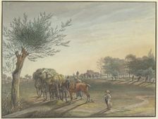 Rebstock farm in the middle of the wide meadowland on Mainzer Landstraße near Frankfurt am Main,1804 Creator: Johann Friedrich Morgenstern