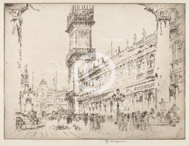 Rebuilding the Campanile, Venice, No.II, 1911. Creator: Joseph Pennell.