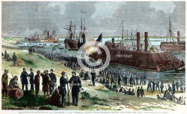 Recapture of Baton Rouge, Louisiana, American Civil War, 17 December 1862. Artist: Unknown