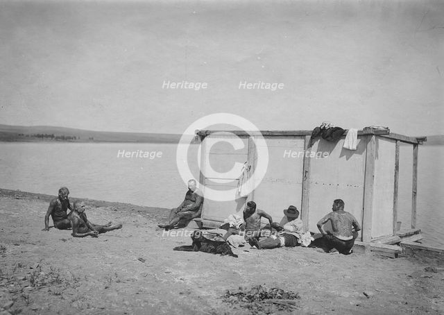 Receiving mud procedures at Lake Shira, 1890. Creator: LI Vonago.