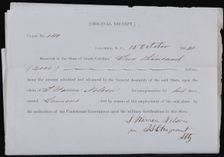 Receipt for $2000 compensation obtained by Warren L. Nelson for slave Laurens, lost in military serv Creator: Unknown