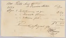 Receipt for "dinners, servants dinners, and horses fed" at the Farmers Hotel, September 8, 1819. Creator: Unknown