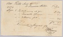 Receipt for "dinners, servants dinners, and horses fed" at the Farmers Hotel, September 8, 1819. Creator: Unknown
