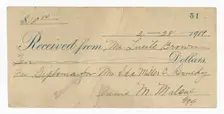 Receipt for ten dollars from Lucille Brown, February 28, 1919. Creator: Unknown