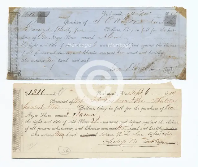 Receipts for sales of slaves, 1859. Creator: Unknown.