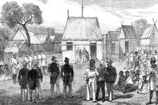 Reception of British naval officers by the native governor of Mohabo, Madagascar, 1881. Creator: Unknown