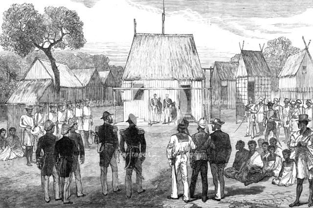 Reception of British naval officers by the native governor of Mohabo, Madagascar, 1881. Creator: Unknown.