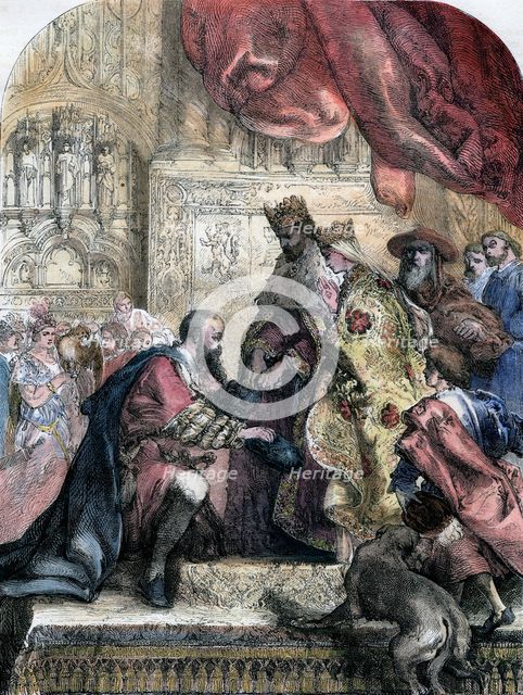 Reception of Columbus by Ferdinand and Isabella, Barcelona, 15th century, (19th century). Artist: Eugene Deveria