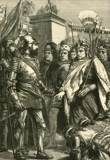 Reception of Cortes by Montezuma 1519, (1890). Creator: Unknown