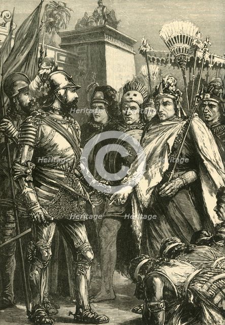 'Reception of Cortes by Montezuma', 1519, (1890).   Creator: Unknown.