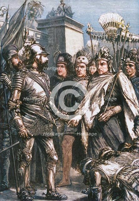 'Reception of Cortes by Montezuma', 1519, (1890).   Creator: Unknown.