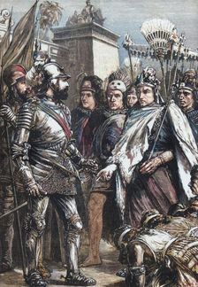 Reception of Cortes by Montezuma 1519, (1890). Creator: Unknown