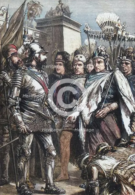 'Reception of Cortes by Montezuma', 1519, (1890).   Creator: Unknown.