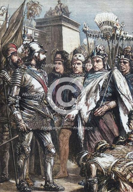 'Reception of Cortes by Montezuma', 1519, (1890).   Creator: Unknown.