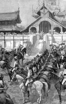 Reception of General Roberts in Mandalay at the east gate of the palace, Burma, 1887.Artist: A Forestier