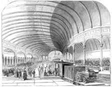 Reception of Her Majesty at the Great Central Railway Station, Newcastle-Upon-Tyne, 1850. Creator: Ebenezer Landells