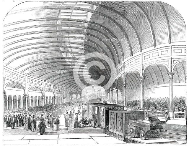 Reception of Her Majesty at the Great Central Railway Station, Newcastle-Upon-Tyne, 1850. Creator: Ebenezer Landells.
