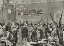 Reception of lots for the National Lottery, to be drawn on 10 January 1879 at the Grand Palais...187 Creators: Bernardo Rico, Juan Comba García