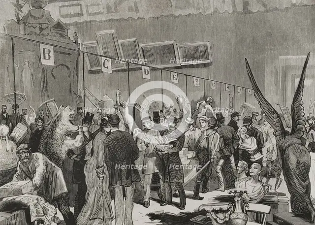 Reception of lots for the National Lottery, to be drawn on 10 January 1879 at the Grand Palais...187 Creators: Bernardo Rico, Juan Comba García.