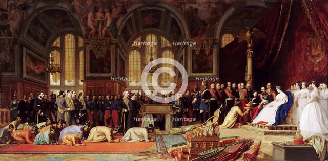 Reception of the Ambassadors of Siam by Napoleon III at the Palace of Fontainebleau on June 27, 1861 Artist: Gerôme, Jean-Léon (1824-1904)