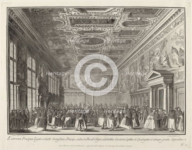 Reception by the Doge of Foreign Ambassadors in the Sala del Collegio, 1763/1766. Creator: Giovanni Battista Brostoloni.