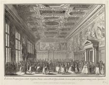 Reception by the Doge of Foreign Ambassadors in the Sala del Collegio, 1763/1766. Creator: Giovanni Battista Brostoloni