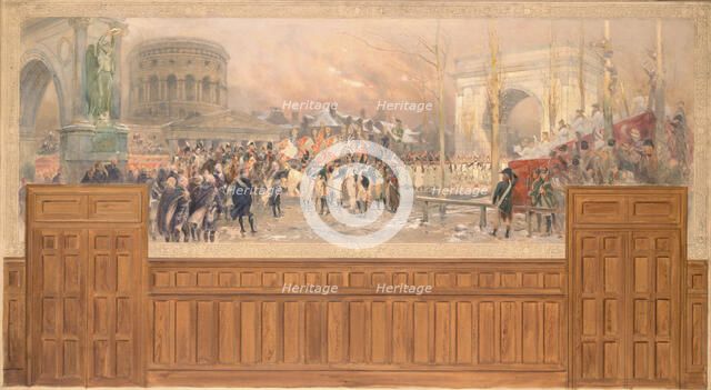 Réception par la municipalité de Paris, à la barrière de la Villette, des troupes..., c.1901-1902. Creator: Jean Baptiste Edouard Detaille.