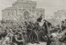 Reception to Osman Nuri Pasha on his entrance to the Ministry of War (Seraskierate)...(1878). Creator: Unknown