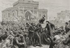 Reception to Osman Nuri Pasha on his entrance to the Ministry of War (Seraskierate)...(1878). Creator: Unknown