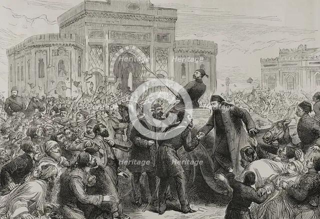 Reception to Osman Nuri Pasha on his entrance to the Ministry of War (Seraskierate)...(1878). Creator: Unknown.