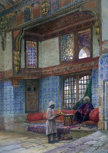 Recess in the reception room of Mufti Sheik El Mahadi's house, Cairo 1873. Artist: Frank Dillon