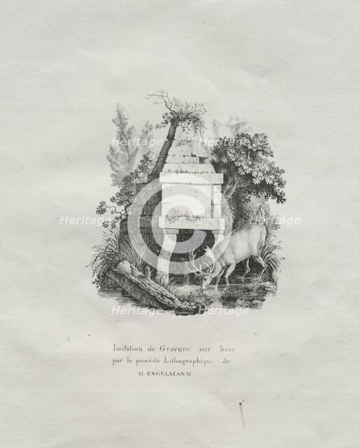 Receuil dessais lithographiques: Une fontaine imitant la gravure sur bois, c. 1816. Creator: Godefroy Engelmann (French, 1788-1839).