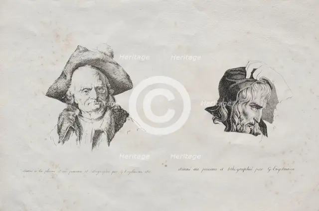 Receuil dessais lithographiques: Deux têtes, 1816. Creator: Godefroy Engelmann (French, 1788-1839).