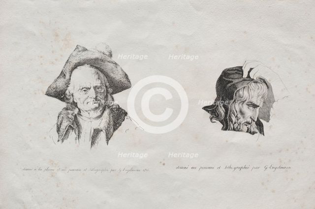 Receuil dessais lithographiques: Deux têtes, 1816. Creator: Godefroy Engelmann (French, 1788-1839).