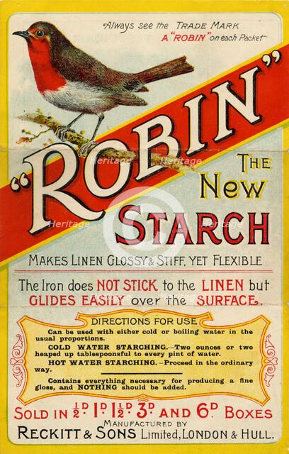 Reckitt & Sons 'Robin' starch, 19th century. Artist: Unknown