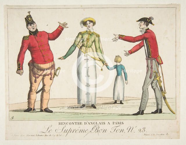Recontre d'Anglais a Paris; Le Suprême Bon-Ton No. 23, ca. 1815. Creator: Adrien Pierre François Godefroy the Younger.