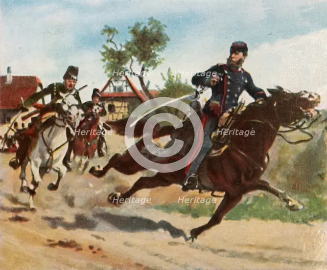 Reconnaissance ride of Count Zeppelin at Schirlenhof, 26 July 1870, (1936).  Creator: Unknown.